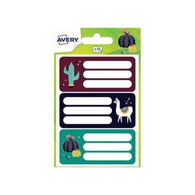 15 étiquettes scolaires - lama et cactus - 76 x 34 mm