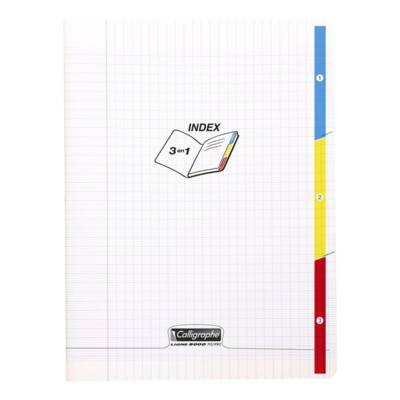 Cahier 3 index piqué 8000 POLYPRO 17x22 cm 96 pages grands carreaux 90 g - CLAIREFONTAINE