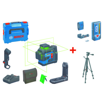 Laser lignes GLL 12V-100-33 CG + Trépied BT 150 + Cellule de réception LR 7 - Gedimat - BOSCH
