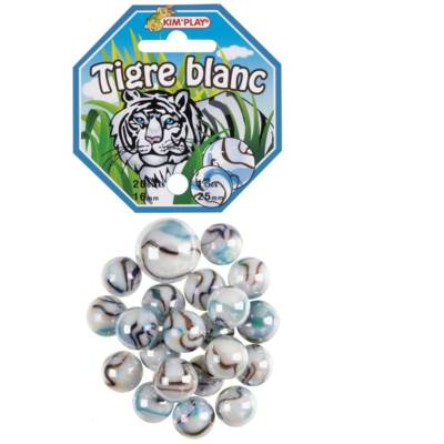 Sachet de 20 billes 16mm et 1 calot 25mm TIGRE BLANC