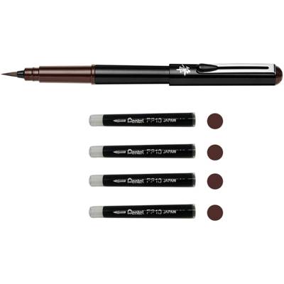 Stylo Pinceau POCKET BRUSH x1 , encre Sépia + Cartouches encre Sépia x 4 - PENTEL