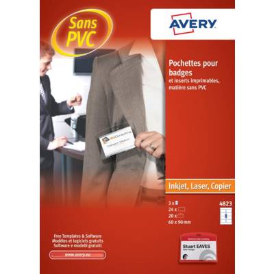 Lot de 20 pochettes en plastique pour badge. 60x90mm