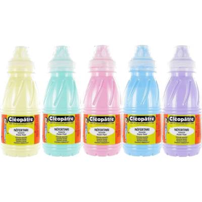 Lot de 5 flacons Gouache Néfertari 250 ml Pastel, Blé, Amande, Pêche, Lavande et Azur