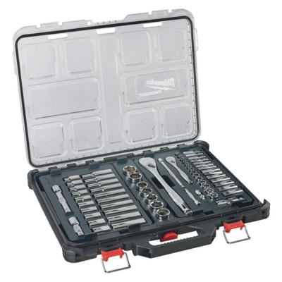 Set douilles & cliquets Packout 1/2 & 1/4 - 63 pièces - MILWAUKEE - 4932493661