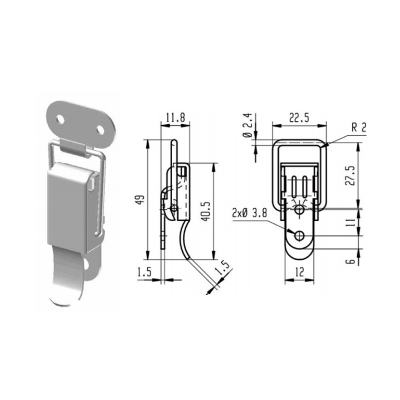 Fermeture à levier avec crochet MONIN - acier zingué percé - 271 650 + 273 090 - Maxoutil