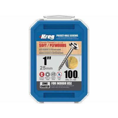 Vis zinc KREG 25 mm avec filetage grossier - Boite de 100 vis - SML-C1
