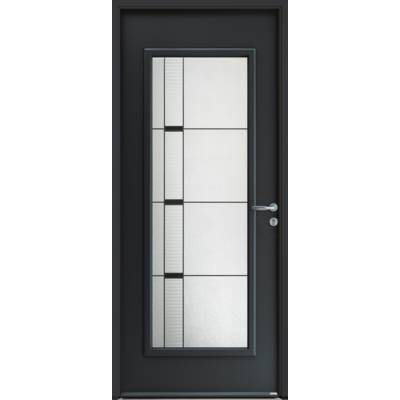 Porte d'entrée acier NAPALI gris double vitrage décoratif P2A dromant 54 mm - 215 x 90 cm - Gedimat - BELM