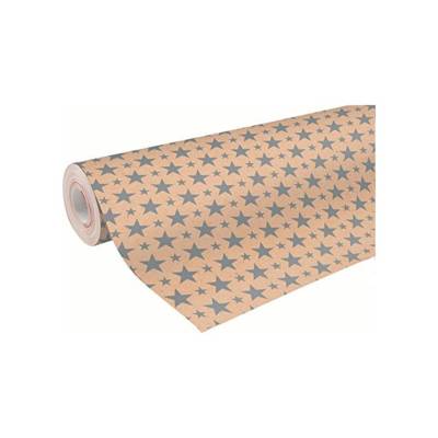 Rouleau Papier Cadeau Kraft 0,7 x 50 m noel étoiles argent
