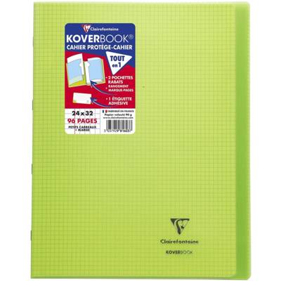 Koverbook Cahier Protège-cahier Piqué 24x32cm 96 pages petits carreaux Vert