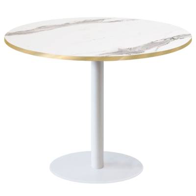 Table pied blanc Ø120cm marbre blanc chant laiton - intérieur - RestooTab