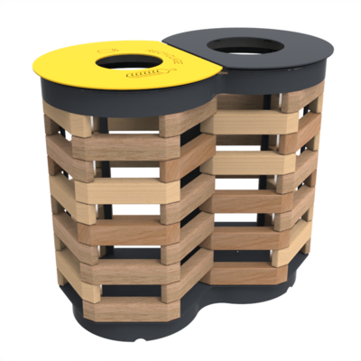 Corbeille urbaine éco-conçue bi-flux Porte-sacs Reliefs 2 X 100 Litres