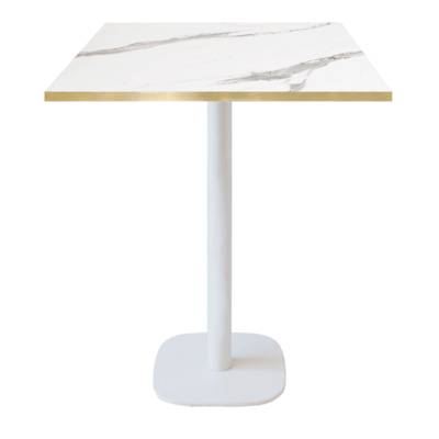 Mange-debout pied blanc 70x70cm marbre blanc chant laiton - intérieur - RestooTab