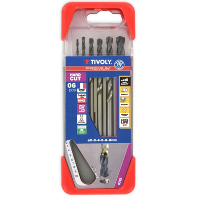 6 forets métaux HARDCUT HSSE8 revêtus INCOCUT 2 à 8mm PREMIUM - TIVOLY - 81492670002 - Maxoutil