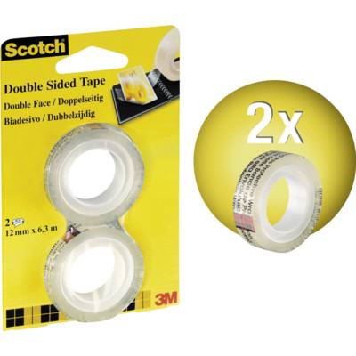 Lot de 2 Rubans adhésif double face 665, 12 mm x 6,3 m SANS DEVIDOIR