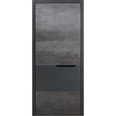 Porte d'entrée alu GRAPHITE décor céramique pierre anthracite/rainuré blanc - 215 x 90 cm - Gedimat - BELM