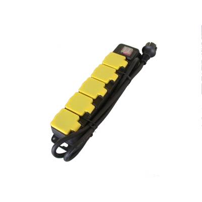 Bloc étanche IP44 5 prises 2P+T à clapet avec interrupteur noir - 1,50m - Gedimat