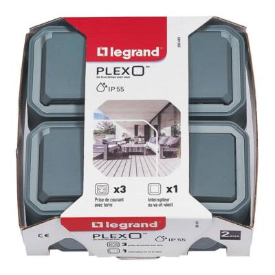 Va et vient+3 prises de courant 2P+T PLEXO gris - Gedimat - LEGRAND