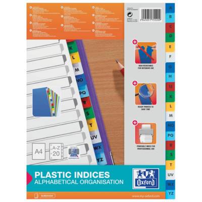 Jeu d'intercalaires A4 polypropylène alphabetique coloré 20 touches