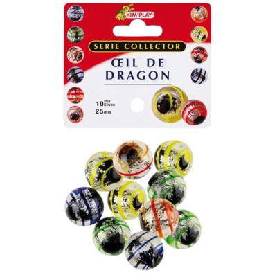 Sachet de 10 billes calots en verre 25 mm OEIL DE DRAGON