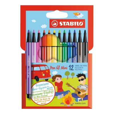 Etui carton de 12 Feutres de Dessin PEN 68 MINI Pte ogive Moyenne 1 mm