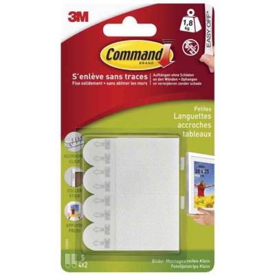 Pack 4 x 2 Languettes Adhésives Forte Adhérence Taille Small 1,8Kg blanc
