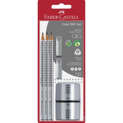 Set 3 Crayons Graphite Grip 2001 - B - 2 Gommes Capuchon - Taille-crayon Grip Trio