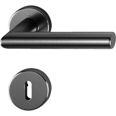 Ensemble de poignées sur rosaces AMSTERDAM alu aspect inox clé L 38 - Gedimat - HOPPE