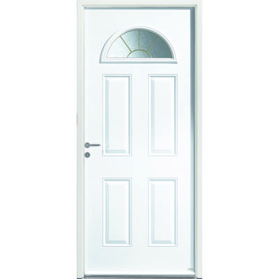 Porte d'entrée acier MALON blanc vitrée en demi-lune dormant 54 mm avec tapées pour isolation 120mm - 215 x 90 cm - Gedimat - ZILTEN