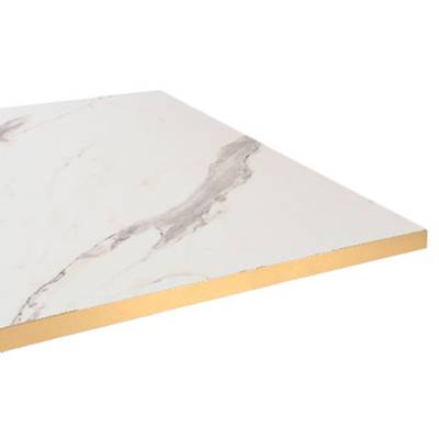 Plateau de table 90x90cm Marbre Blanc & laiton - RestooTab