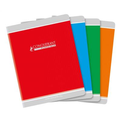 Cahier agrafé 17X22cm 140P 90G grands carreaux coloris aléatoire