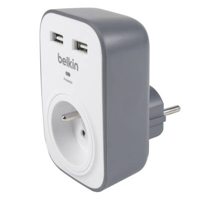 Adaptateur parafoudre 1 prise 2P+T 16A avec 2 USB 2.4A blanc/gris - Gedimat - DEBFLEX