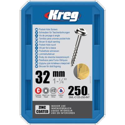 Vis zinc KREG 32 mm avec filetage grossier - Boite de 250 vis - SML-C125-250-INT