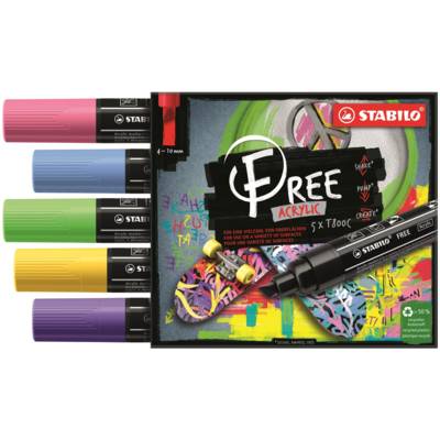 Etui carton 5 marqueurs pointe large  FREE acrylic T800C Set 1 "Seaside"