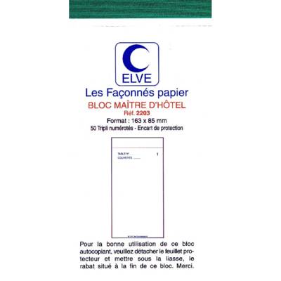 Bloc Maître d' hôtel 165X85 mm 50 feuillets Autocopiants Triples