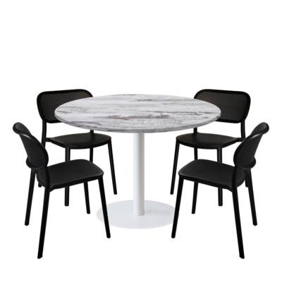 Lot table Ø120cm & 4 chaises - pied blanc plateau chêne islande - intérieur - RestooTab