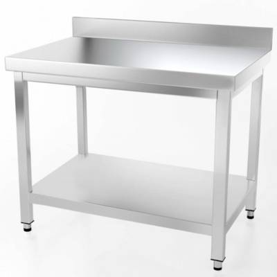 Table inox - Largeur M (L=810-1210mm) - Avec étagère basse, Avec dosseret - TBLLMP70EtagDossPied