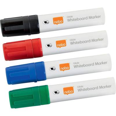 Lot de 4 Marqueurs Effaçables Glide pour Tableau Blanc, Pointe Biseautée Large 10mm - NOBO