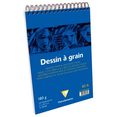 Bloc 30 feuilles Dessin à grain Spirale A4 180g Blanc