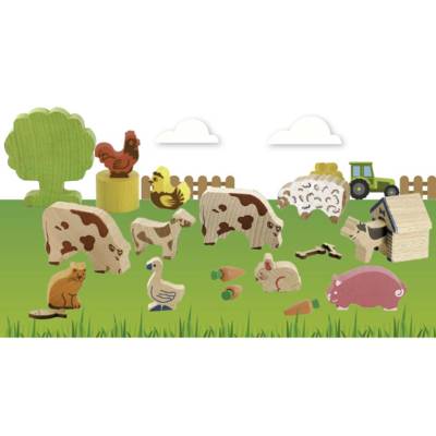 Les Animaux de la Ferme - 20 pièces en bois - JEUJURA