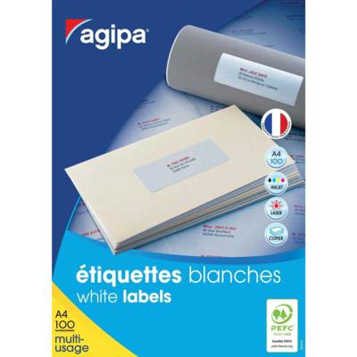 Boite de 1400 étiquette 99,1x38,1 mm (14 x 100F A4) Multi-usage Coin Rond Perm. Blanc - Apli-Agipa