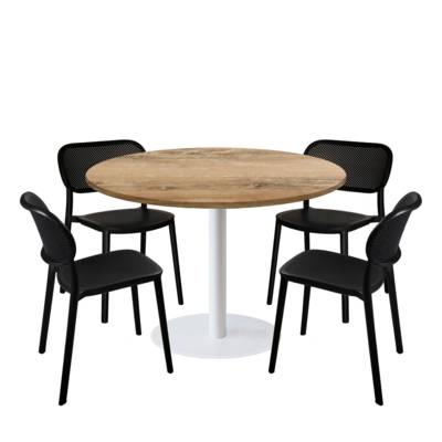 Lot table Ø120cm & 4 chaises - pied blanc plateau chêne slovène - intérieur - RestooTab