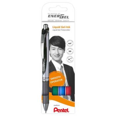 Kit de 4 Stylo roller à encre gel EnerGel XmRT - Pentel