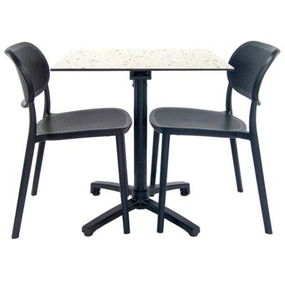 Lot de 1 table pliante 70x70cm terrazzo cassata + 2 chaises terrasse - RestooTab