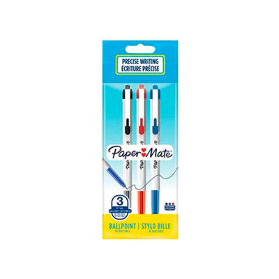 Sachet de 3 Stylos Bille Rétractable 046 RT Pointe 0,7 mm Assortis - PAPER:MATE
