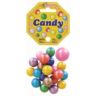 Sachet de 20 billes 16 mm +1 calot 25 mm verre CANDY