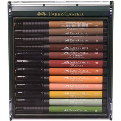 Box Pitt Artist Pen Pointe Pinceau Brush 12 Couleur Terre - FABER-CASTELL
