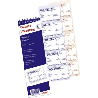 Bloc Spirale "200 Fiches badges VISITEURS 322X89 40F autocopiant - ELVE