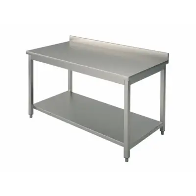 Table inox - Avec étagère basse, Avec dosseret