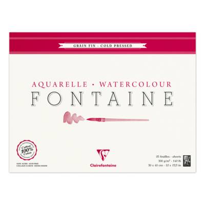 Bloc Fontaine 25 feuilles grain fin 30x40 300g encollé 4 côtés, blanc