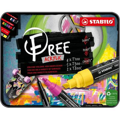 Boîte métal Kit de création de 11 marqueurs FREE acrylic pointes mixtes - STABILO